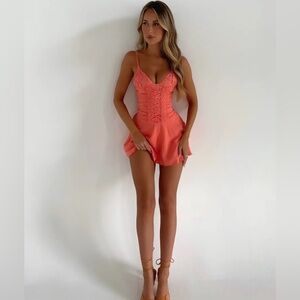 Outcast corset mini dress in coral 🪸